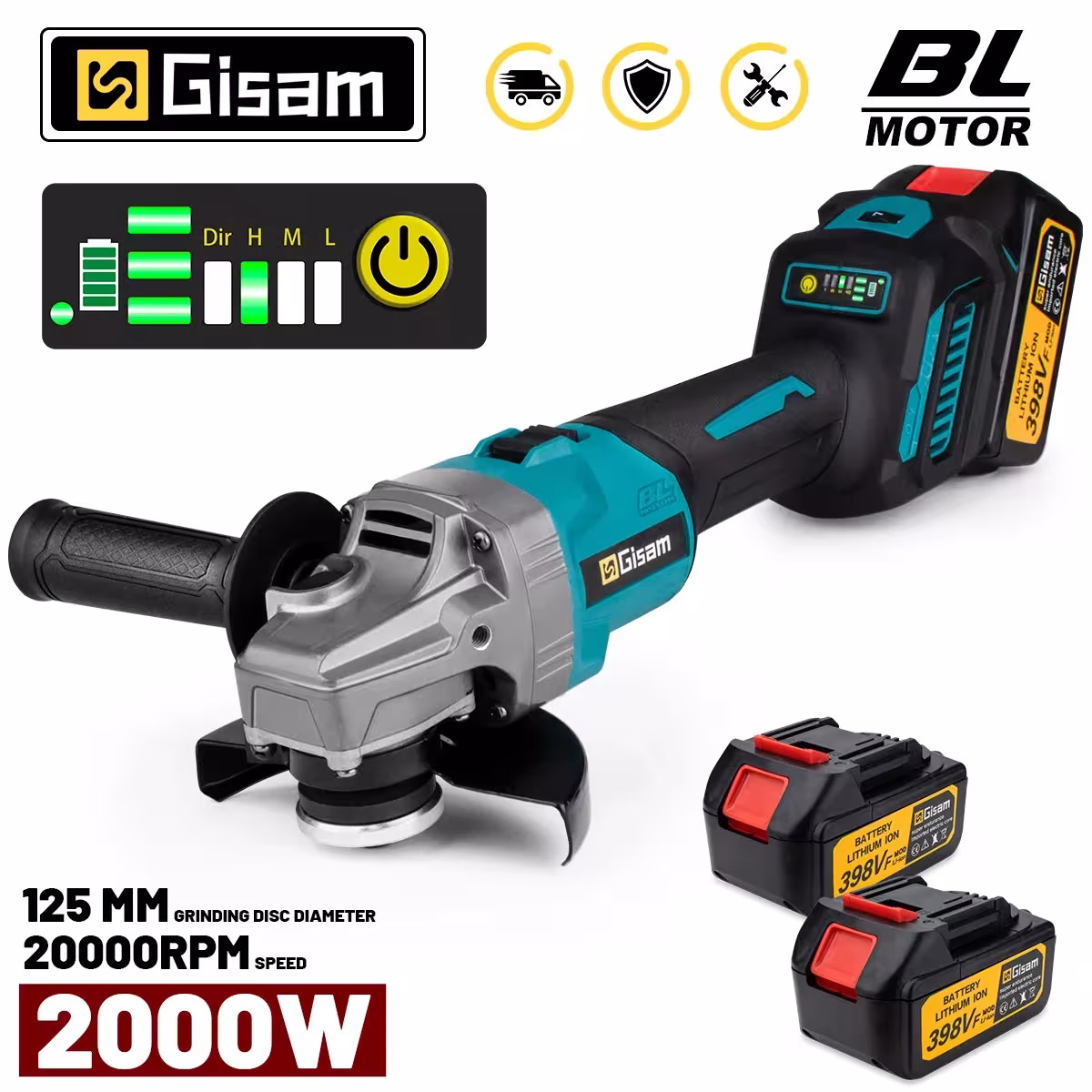 Gisam 7 Velocità Smerigliatrice Angolare Elettrica Brushless 125MM Smerigliatrice Angolare Ricaricabile per Batteria Makita 18V