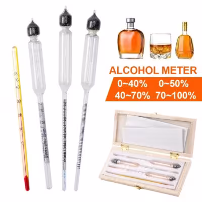 Lot de 4 alcoomètres avec thermomètre pour mesurer le taux d'alcool de 0-100%