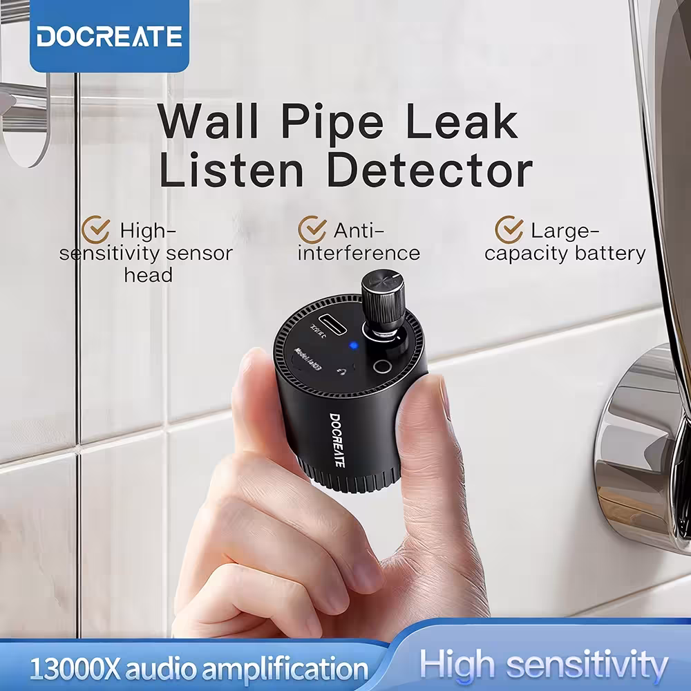 Portable Pipe Leak Detector with 13000X Audio Amplifier Type-C