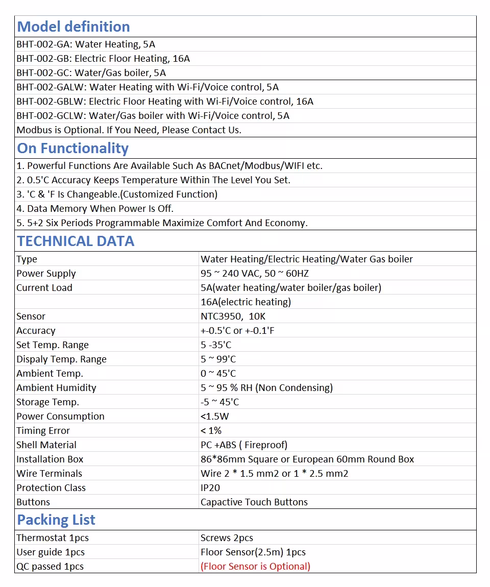 WiFi floor heating thermostat