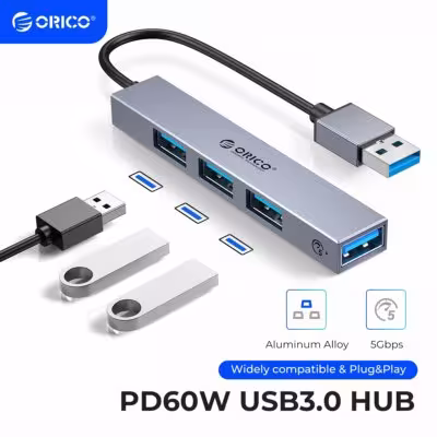 ORICO Aluminium Typ C USB 3.0 HUB 4 Anschlüsse PD60W TF SD-Lesegerät für PC