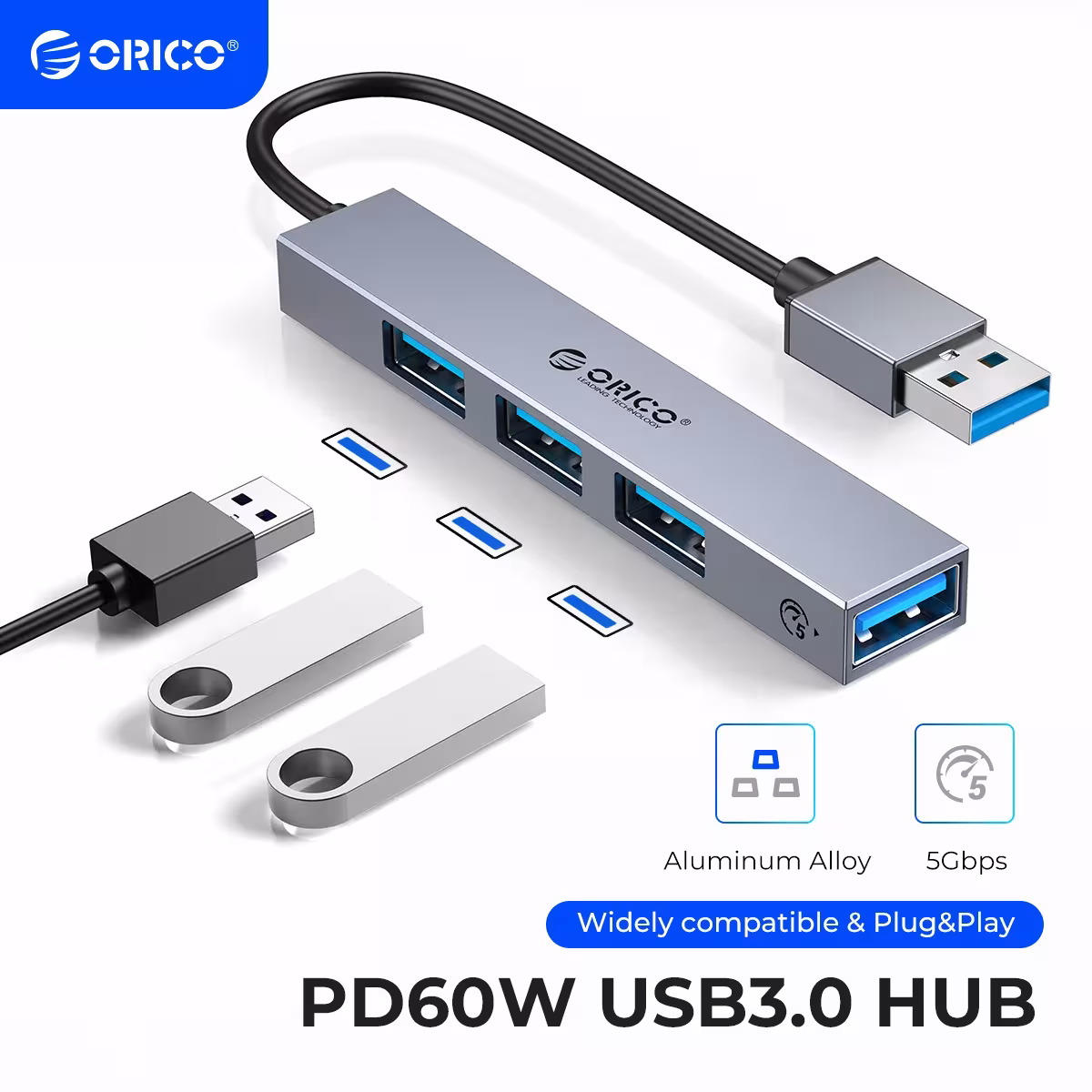 ORICO aliuminio Type-C USB 3.0 HUB 4 prievadų PD60W TF SD skaitytuvas kompiuteriui