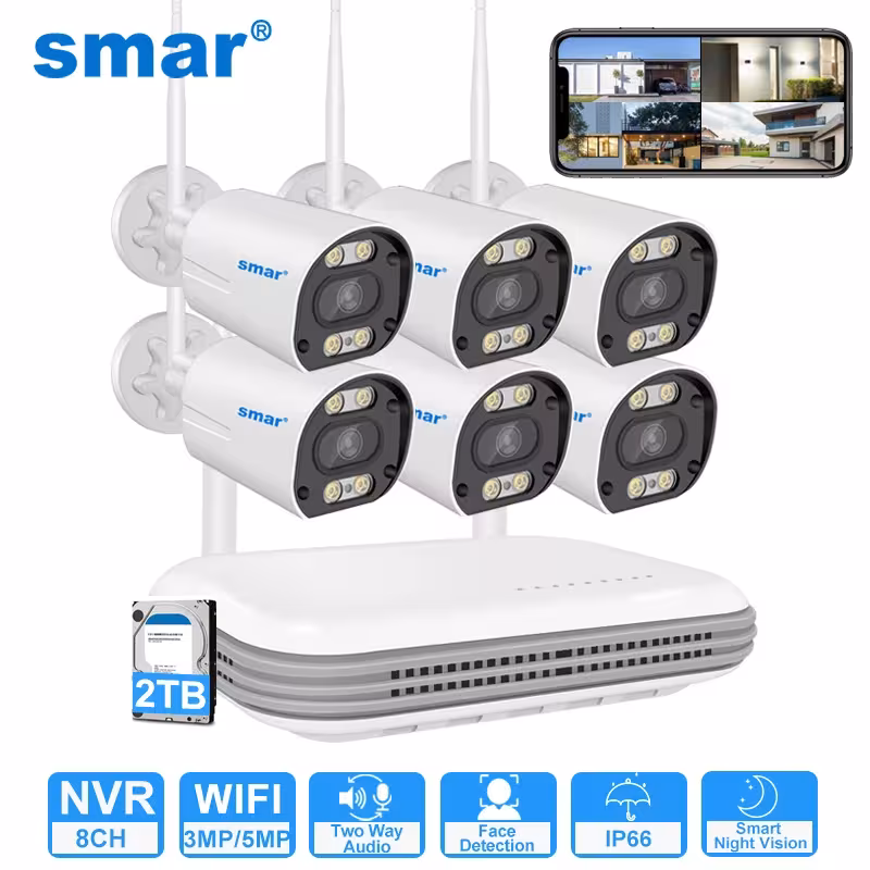 Smar bevielė WiFi CCTV sistema 5MP HD kameros su 8CH NVR vaizdo stebėjimas
