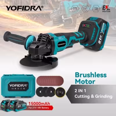 YOFIDRA 125mm Amoladora angular sin escobillas de 3 velocidades para batería Makita 18-21V