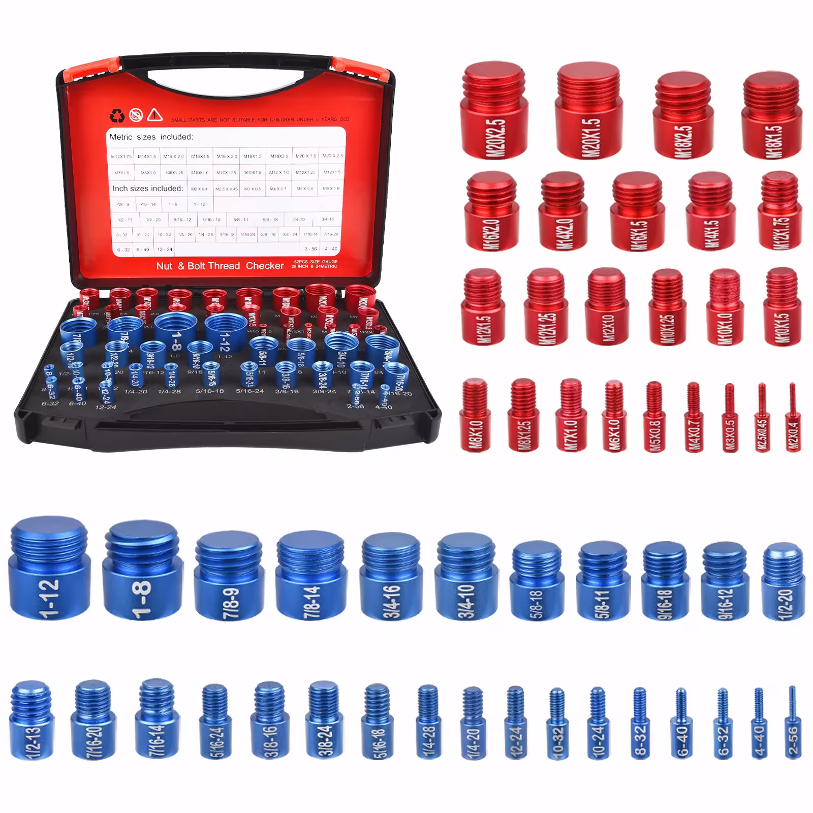 Thread gauge 52 pcs. metric and imperial system with storage box for plumbers