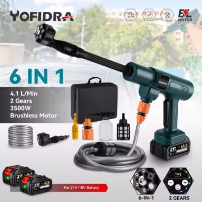 YOFIDRA 200 Bar bevielė elektrinė aukšto slėgio skalbimo pistoletas 6 in 1 Makita akumuliatoriui