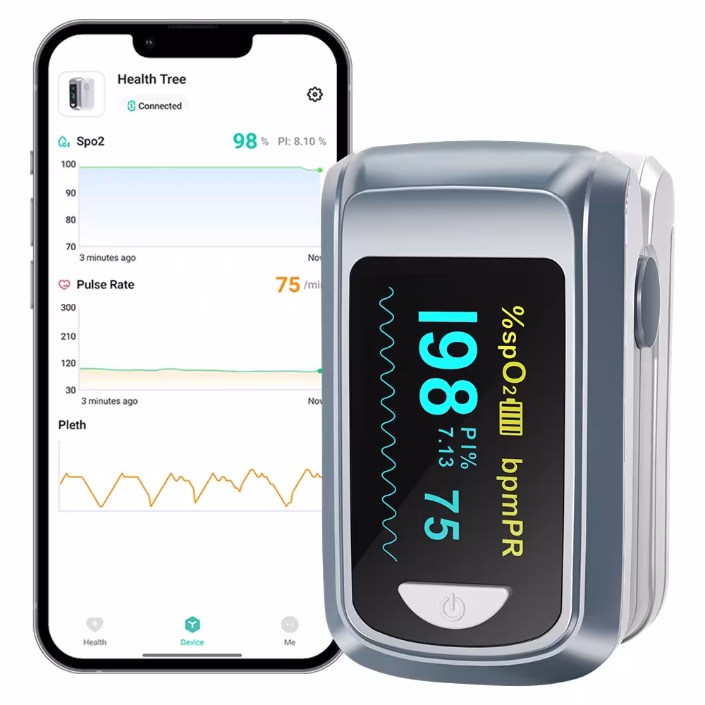 Oxymètre de pouls du doigt HealthTree pour la mesure de la saturation de la pression artérielle spO2 avec application Bluetooth