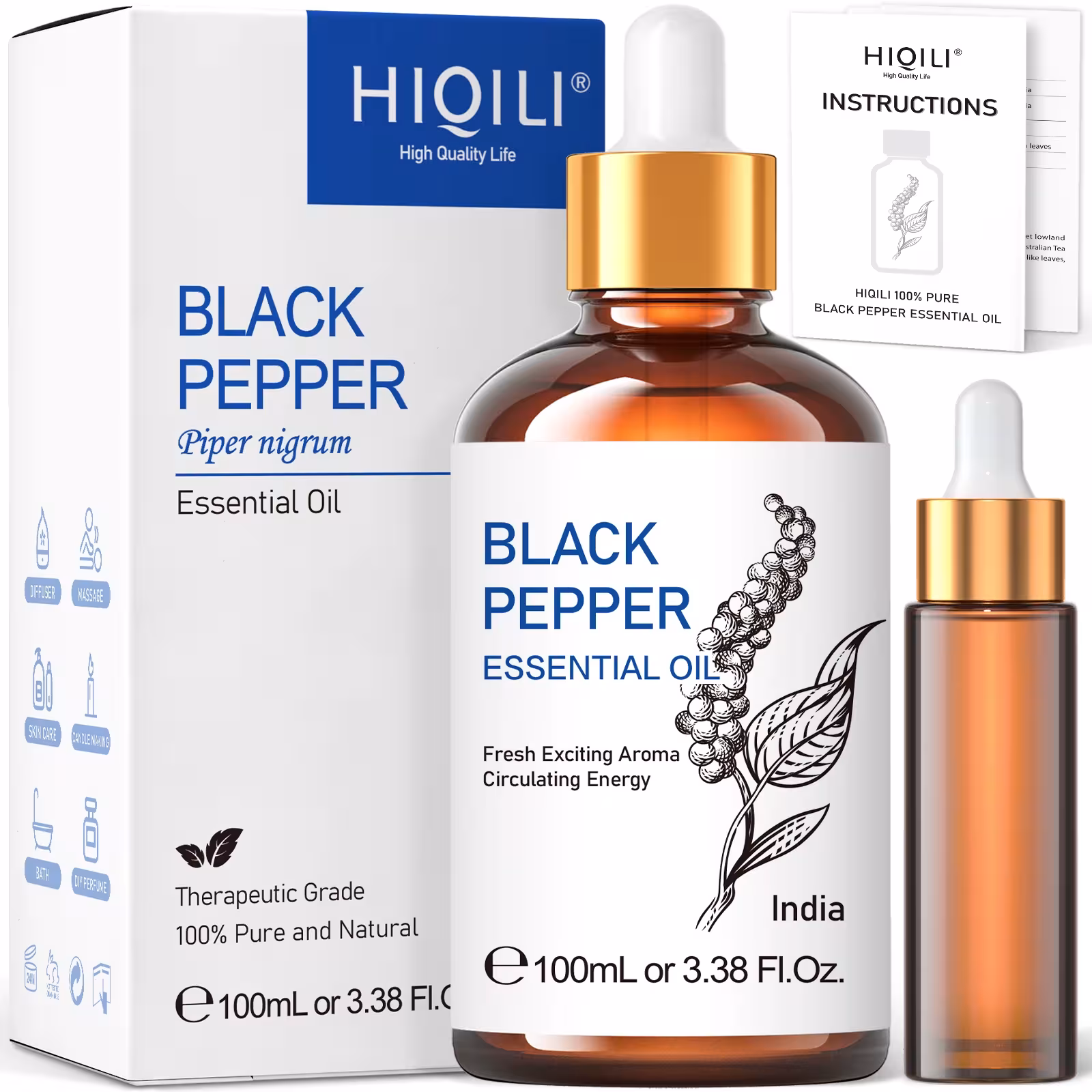 Aceite esencial de pimienta negra HIQILI 100ML 100% puro para difusor
