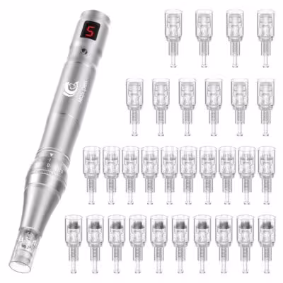 Dermapen professionnel sans fil pour microneedling avec 30 cartouches d'aiguilles