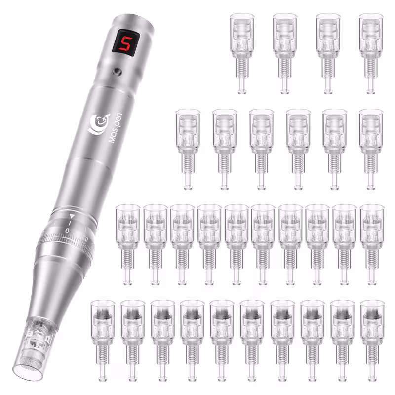 Dermapen professionnel sans fil pour microneedling avec 30 cartouches d'aiguilles