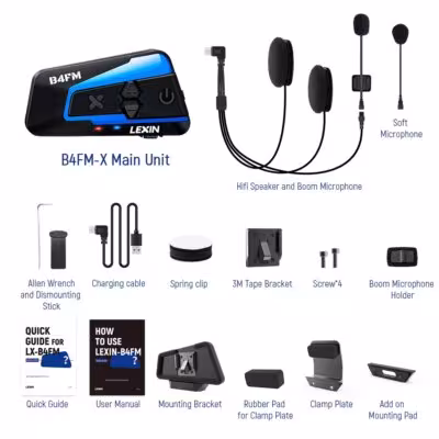Lexin B4FM-X Bluetooth interkom motocyklowy z łącznością dla 10 motocyklistów i udostępnianiem muzyki