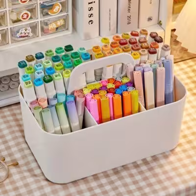 Sac de rangement en plastique à 5 compartiments avec poignée, organisateur de bureau