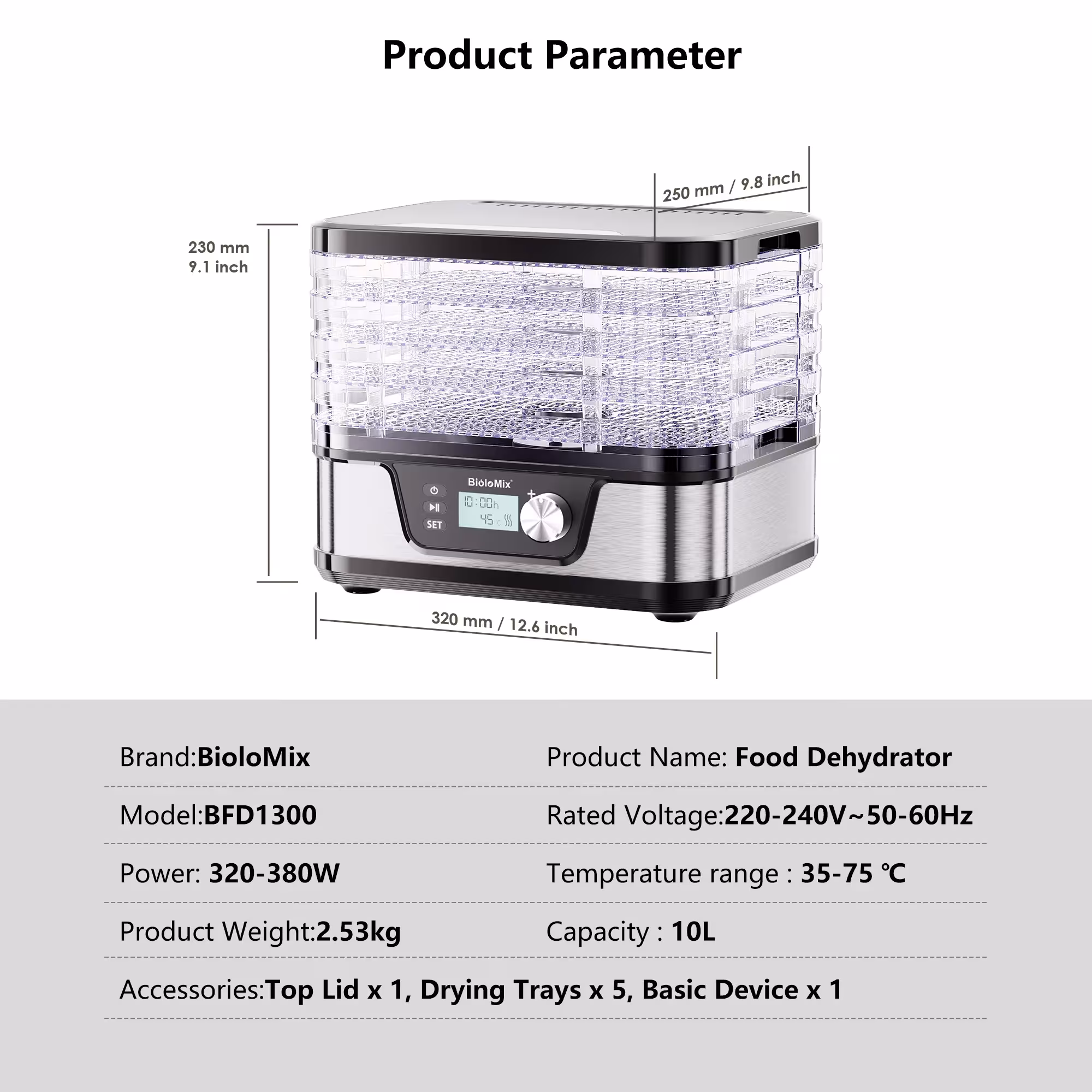 Food dehydrator with control