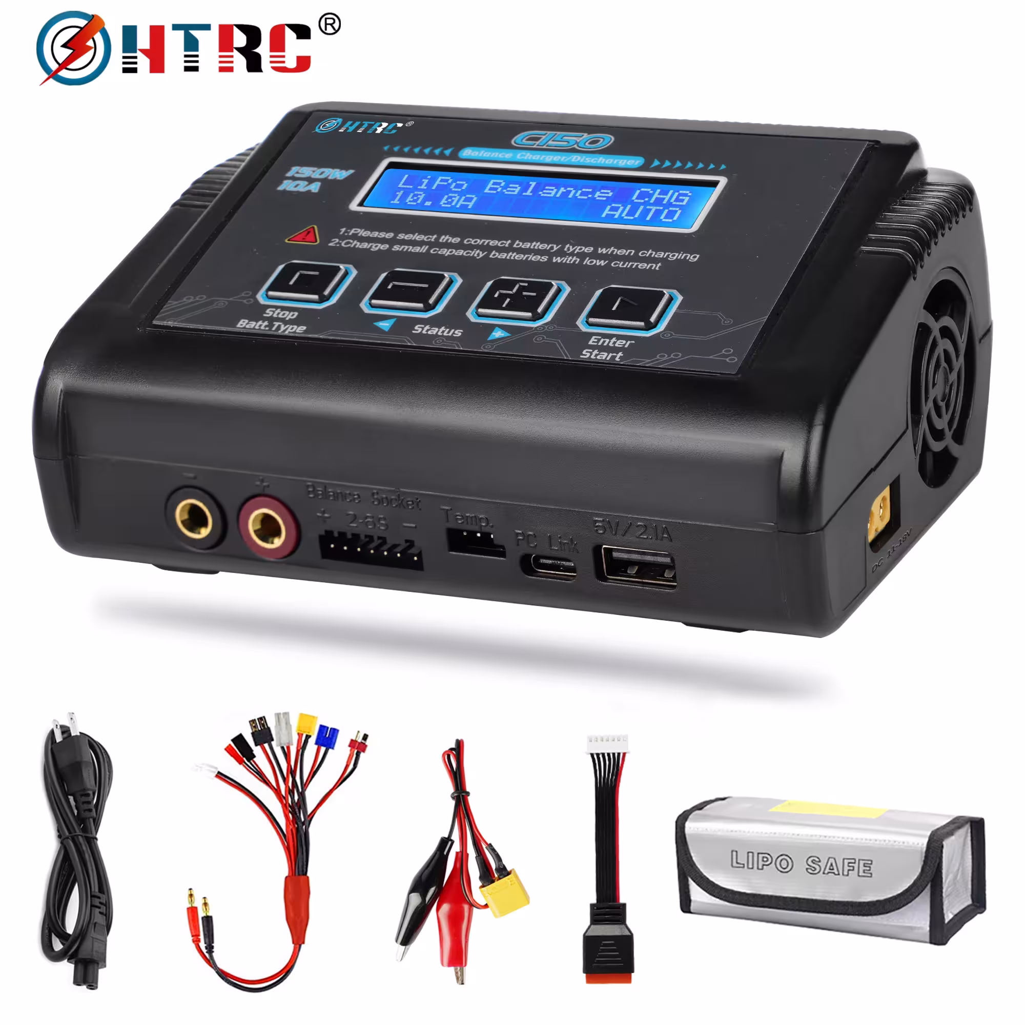 HTRC C150 RC Įkroviklis AC/DC 150W 10A LiPo LiHV LiFe Lilon NiCd NiMh Pb Akumuliatorių Balansuotojas