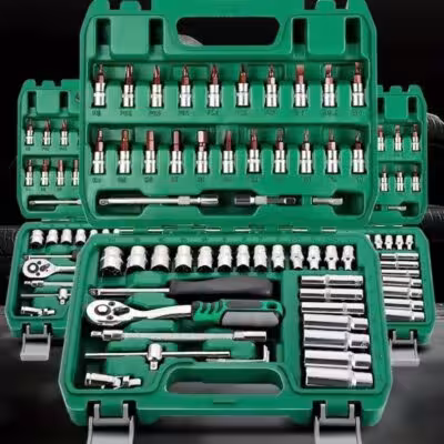 Car repair kit 46 pieces green box with circular screwdriver set