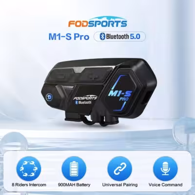 Auricolari Bluetooth per casco da motociclista Fodsports M1-S Pro Intercom impermeabili per 8 motociclisti 2000M
