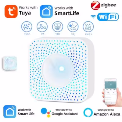 Tuya ZigBee WiFi rivelatore di qualità dell'aria PM2.5 formaldeide VOC CO2 6in1