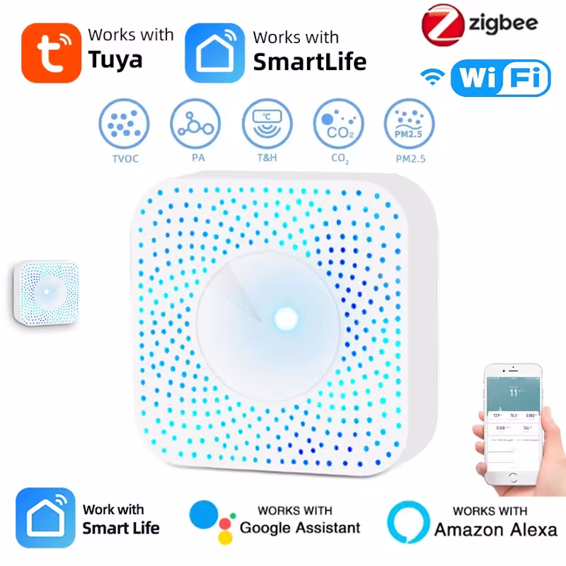 Tuya ZigBee WiFi Luftqualitätsdetektor PM2.5 Formaldehyd VOC CO2 6in1
