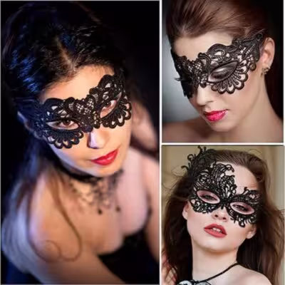 Maschera elegante in pizzo da donna con decorazioni scintillanti, ideale per feste, carnevali, balli in maschera e celebrazioni.