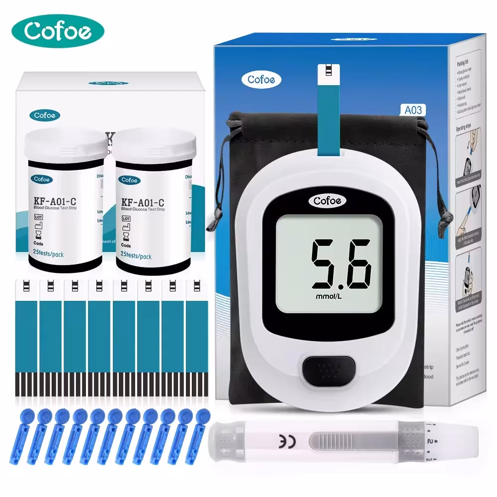 Cofoe Yice Gliukozės matuoklis diabetikams su testinėmis juostomis šeimos paketu