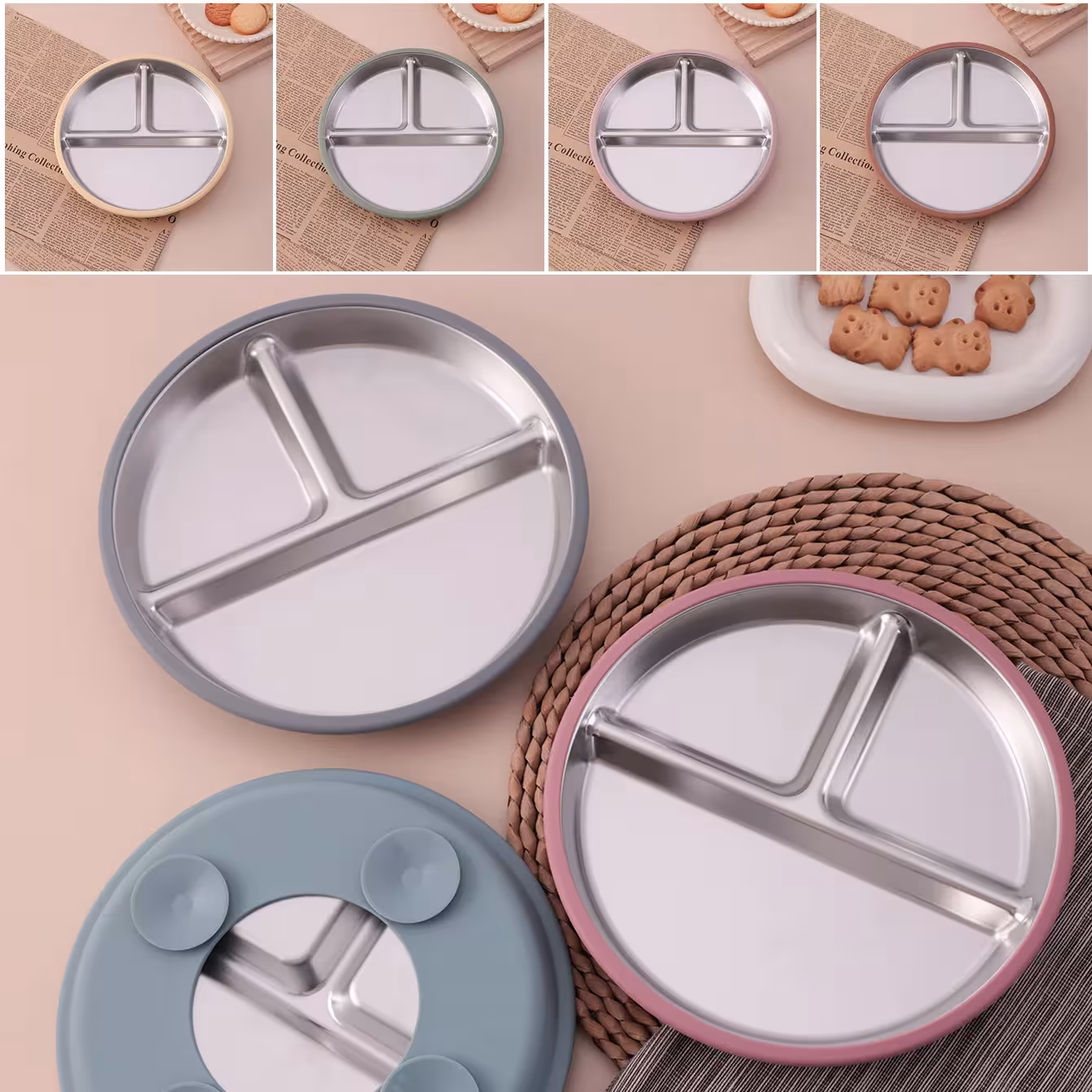 Color Kids stainless steel plate with suction function for baby feeding