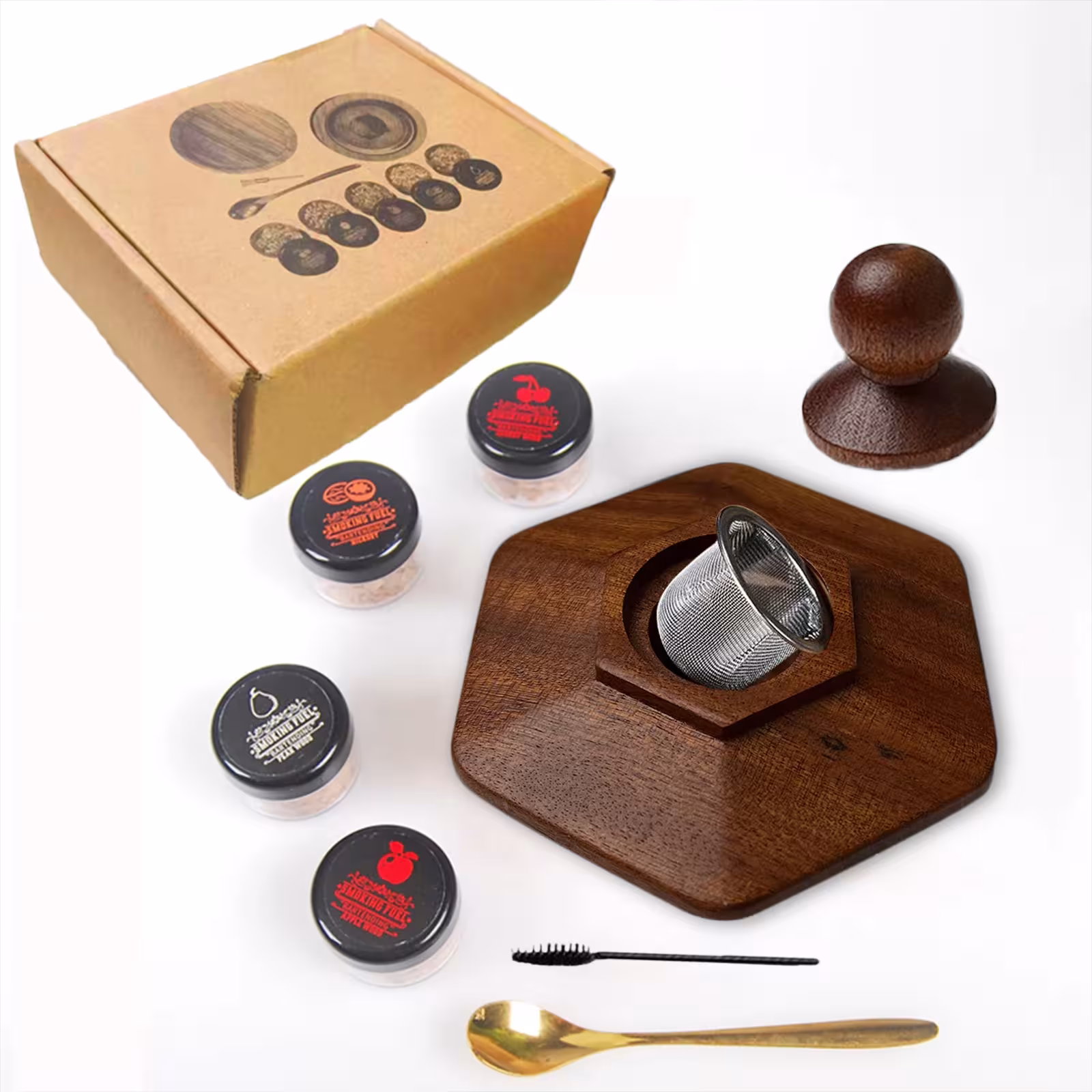 Ahumador de cóctel de vidrio con 4 piezas de madera para accesorios de camarero