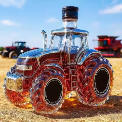 Decantador de alcohol con forma de tractor, botella de vidrio para whisky de 300ml/350ml para el hogar