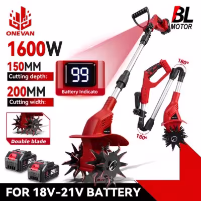 ONEVAN Bruckless 1600W electric rotary cultivator milling machine with Makita battery
