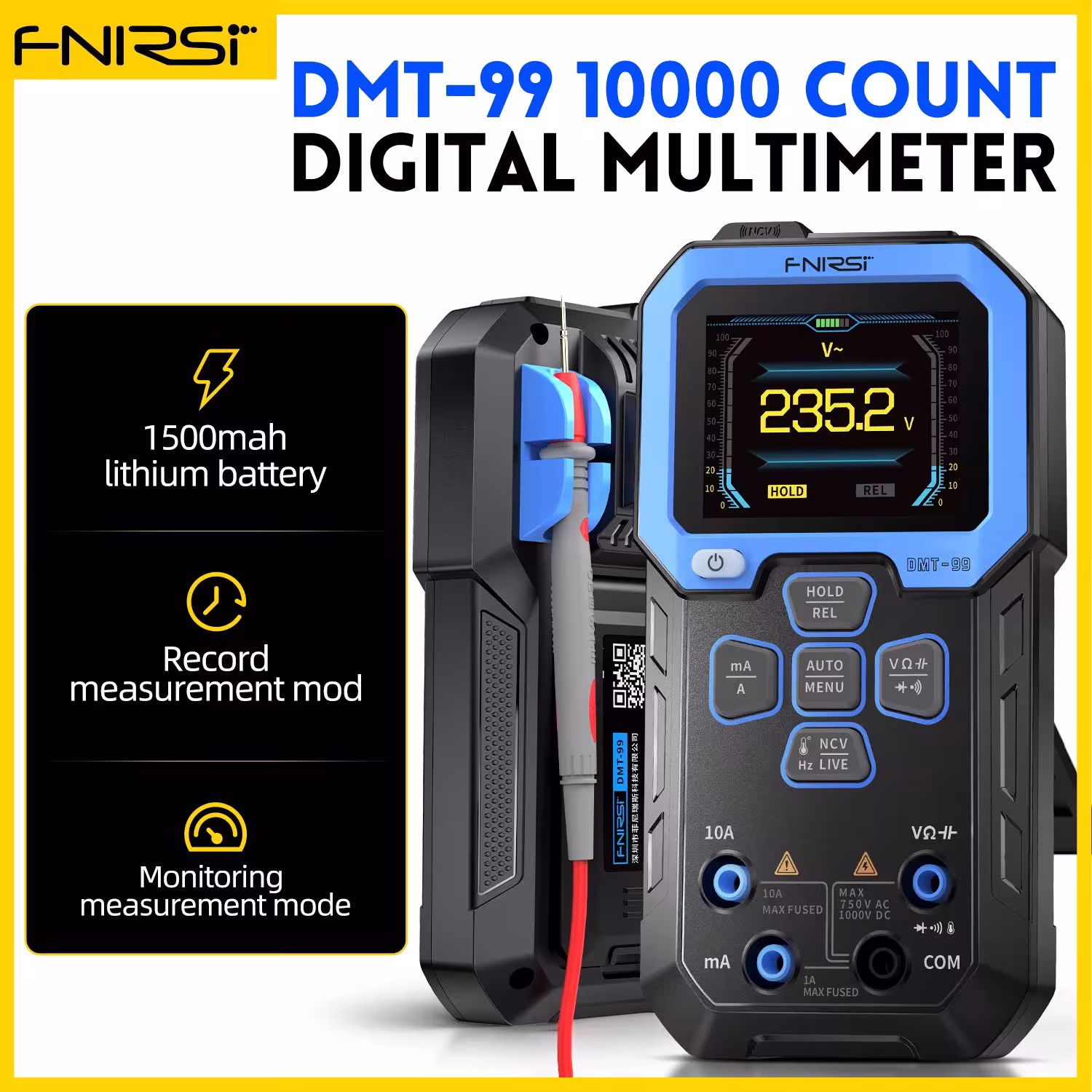FNIRSI DMT-99 Multimètre numérique 9999 unités 1000V 10A AC DC