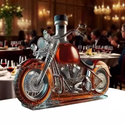 Motorcycle-shaped decanter for whiskey and wine unique handmade design