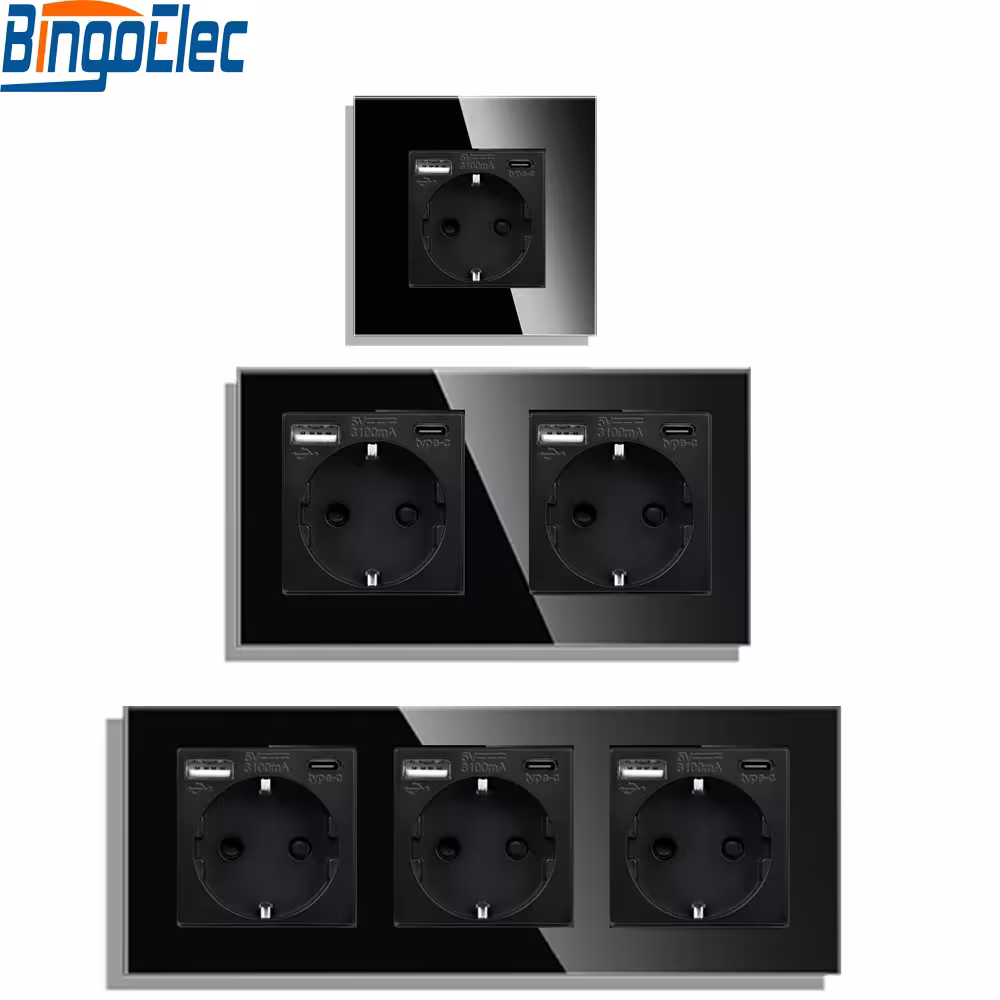 Prise murale USB Type-C 16A 3100mA 110-250V noire