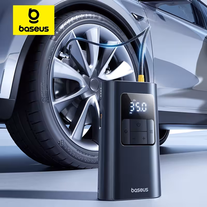 Baseus 2 in 1 car air pump with wireless and cable charging 6000mAh