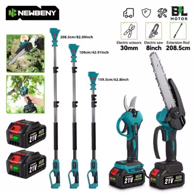 NEWBENY 4 en 1 Sécateur télescopique sans fil pour élagage et entretien de jardin