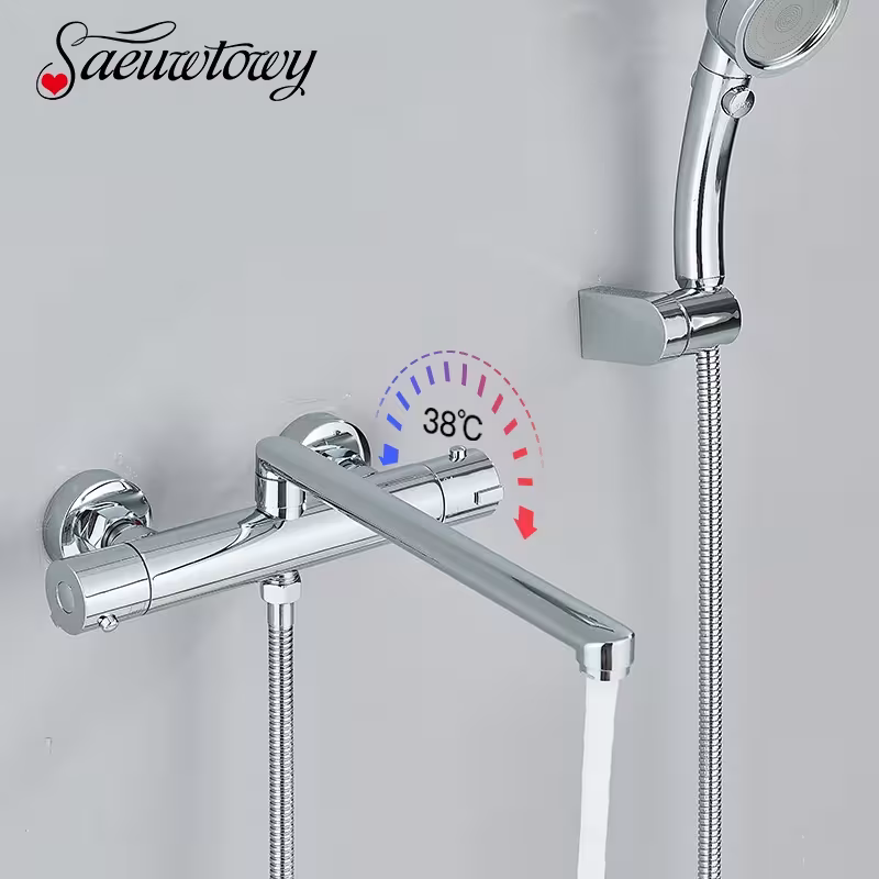 Messingthermostatisches Armaturensystem 20 / 30cm Schwenkschnabel mit manueller Dusche