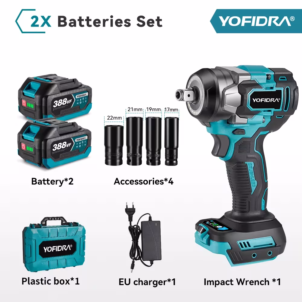 Llave de impacto eléctrica inalámbrica YOFIDRA de 1200 N·m, 5 velocidades, 1/2 pulgada
