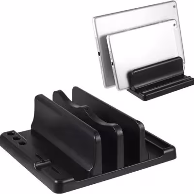 Vertical laptop stand for office desk space saving adjustable