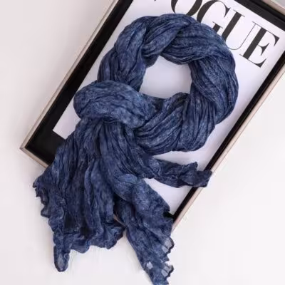 VREOVOR Foulards en soie plissés style littéraire étranger longs foulards polyvalents