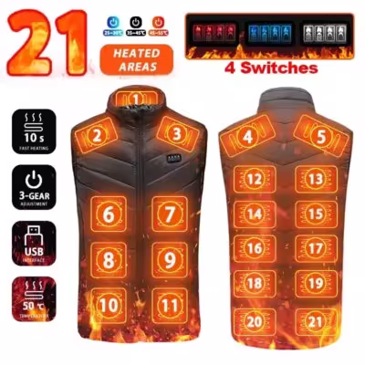 Gilet chauffant électrique 21 zones, manteau chauffant en graphène USB pour hommes et femmes