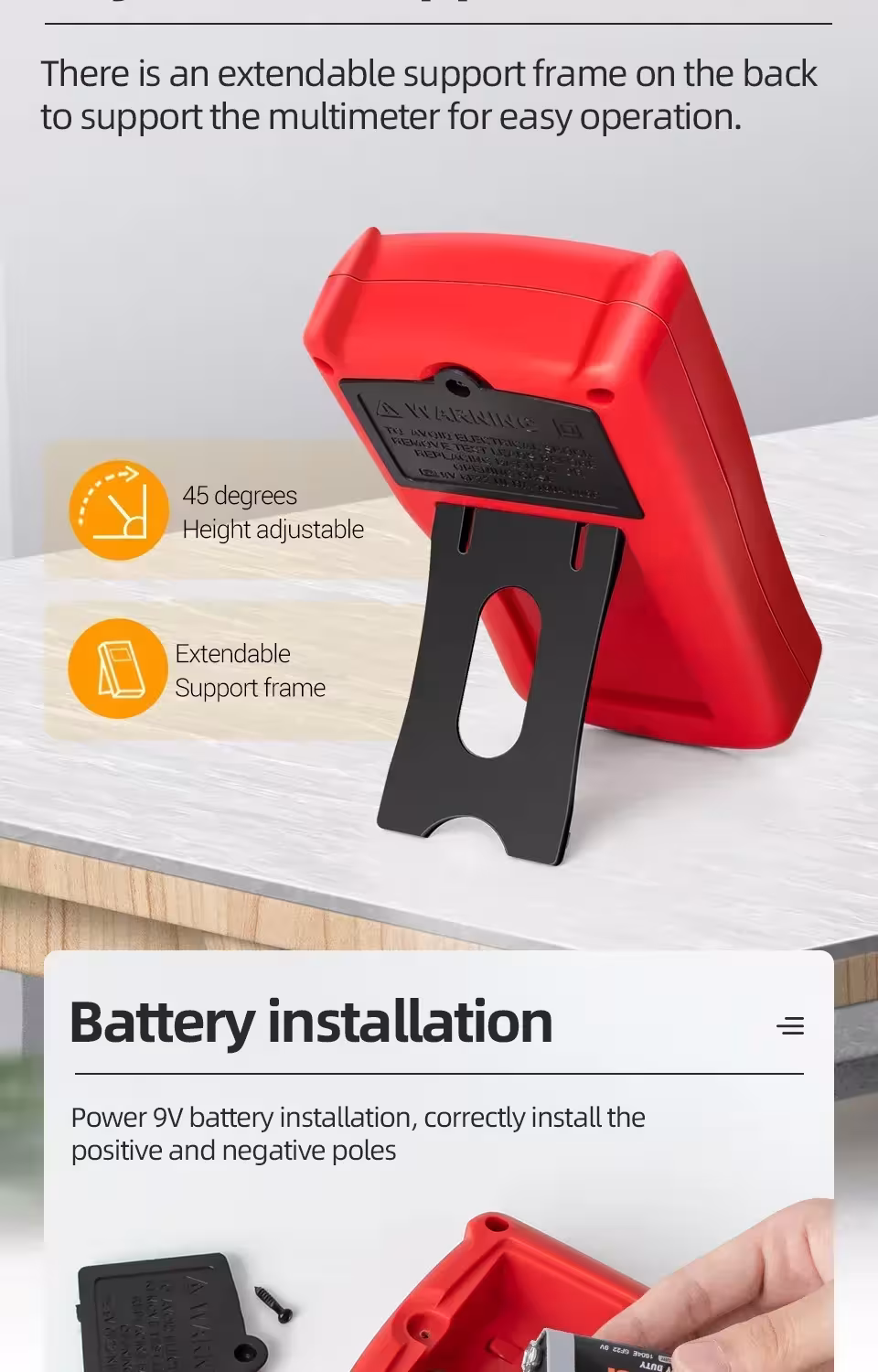 progettato per misurare tensione alternata e continua, corrente continua, resistenza e caratteristiche dei diodi. Questo dispositivo versatile è ideale per laboratori, officine, riparazioni domestiche ed elettricisti. Dispone di una gamma completa fino a 10 ampere in corrente continua, misura fino a 600V in tensione alternata e offre un test di continuità acustico.