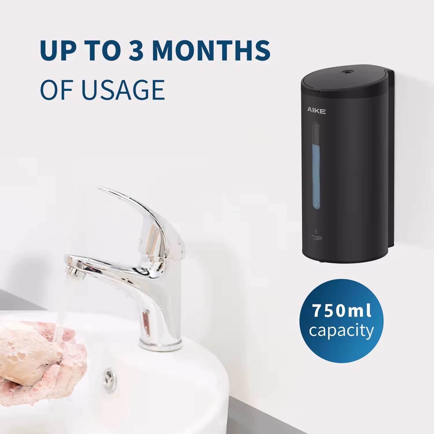 AIKE automatinis skystas muilo dozatorius 750ml su sensoriumi nerūdijančio plieno