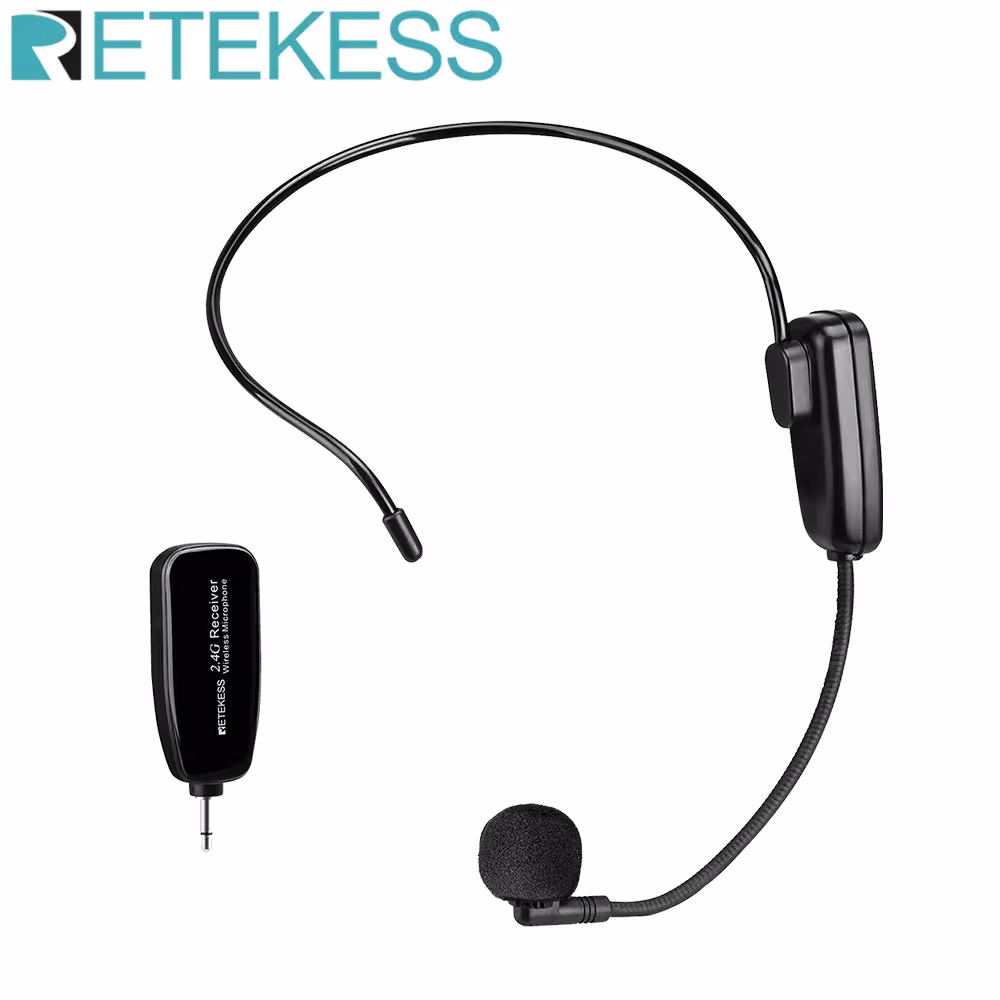 Retekess TT123 2.4G bevielinis galvos mikrofonas su imtuvu mokymams