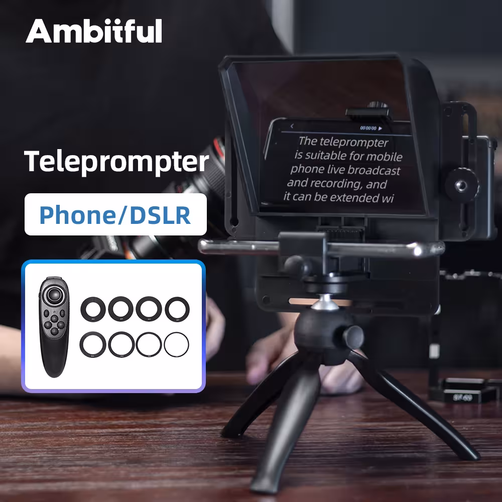 Ambitful T1 Mini Teleprompter for Phone and DSLR Camera with Remote Control