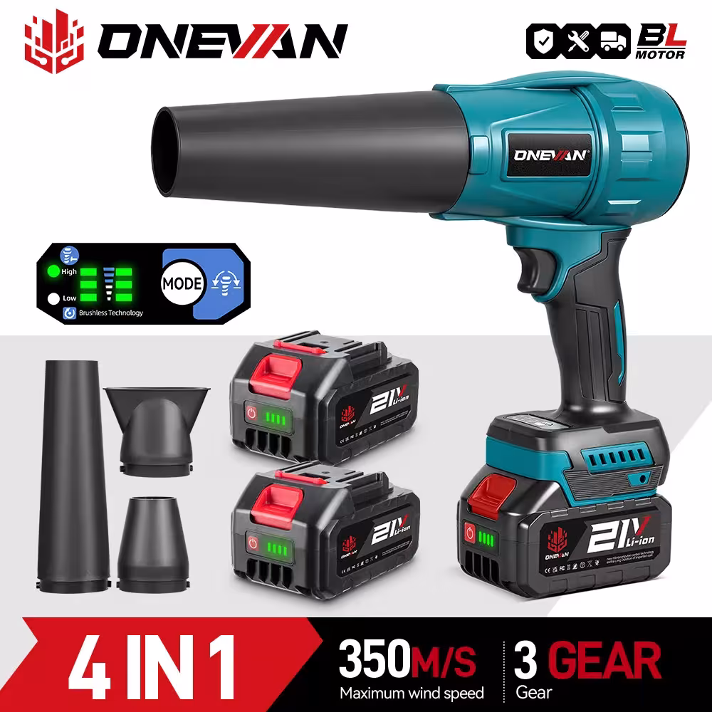 ONEVAN 3500W Souffleur de feuilles électrique sans balais Jet Fan 300000RPM Outil de nettoyage de poussière pour batterie Makita 18V