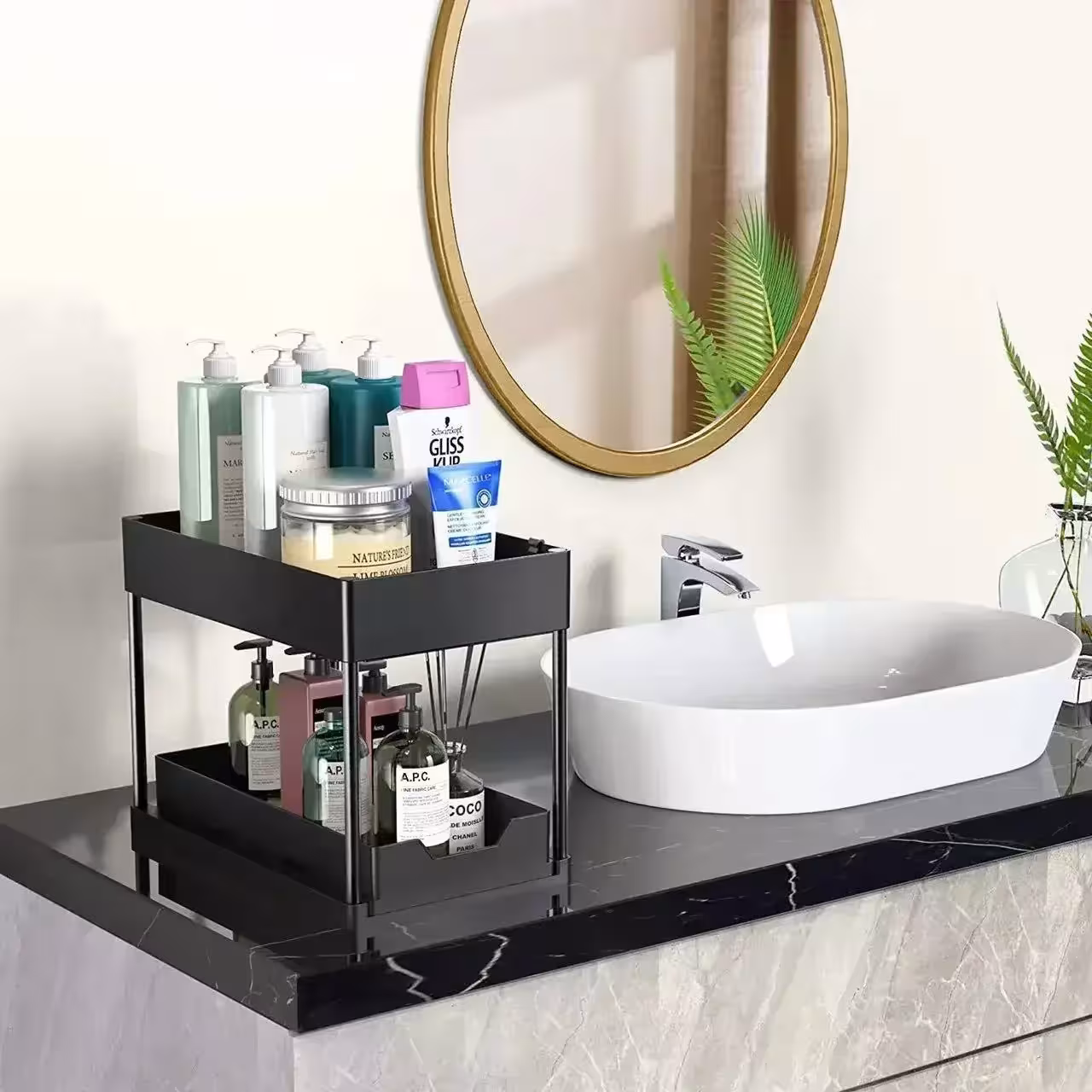 two-level pull-out cabinet shelf