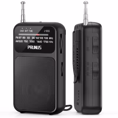 Nešiojamas kišeninis radijas AM FM su USB-C įkrovimu ir AAA baterija