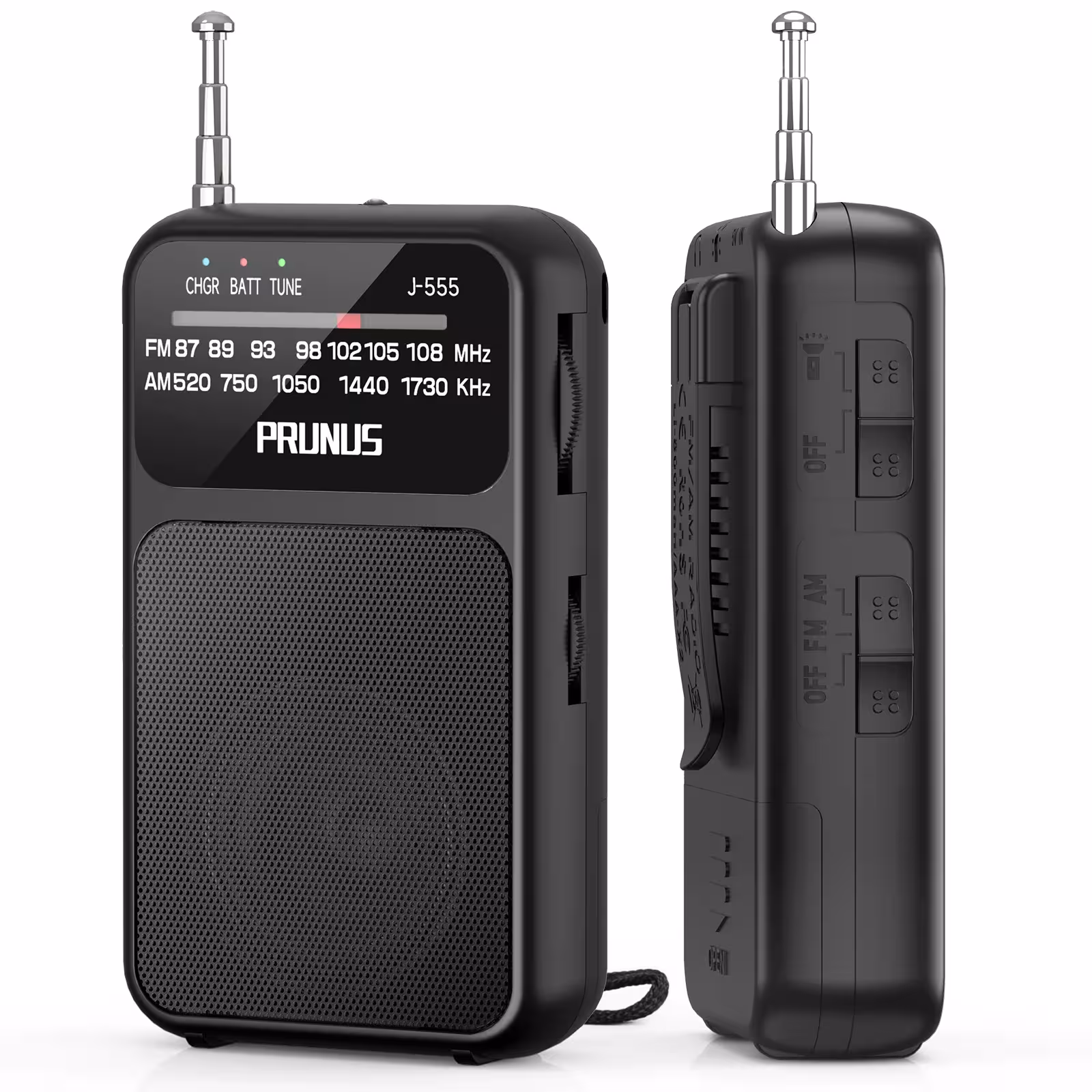 Radio de bolsillo portátil AM FM con carga USB-C y batería AAA