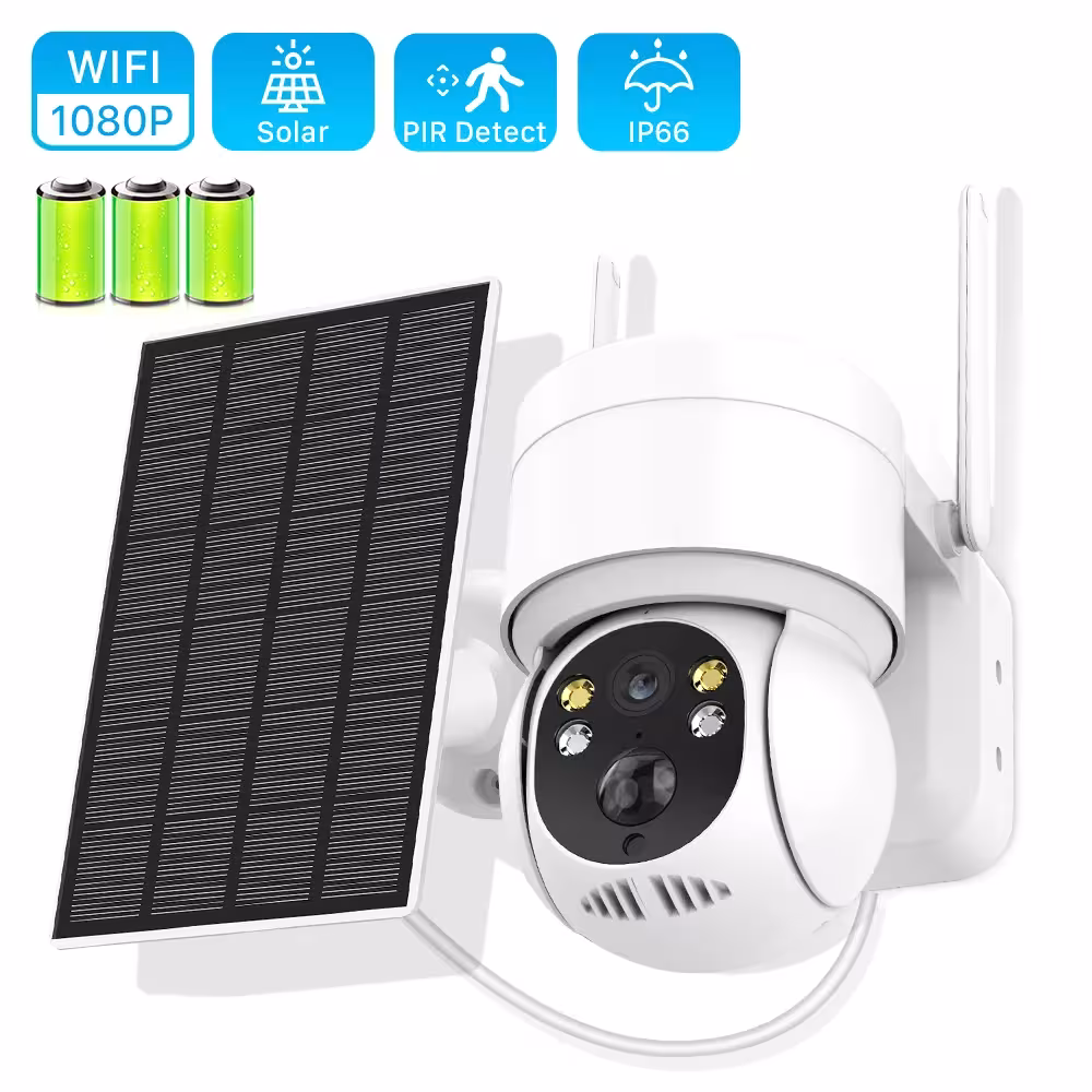 Saulės energija maitinama WiFi išorinė kamera 1080P PIR žmogaus detekcija
