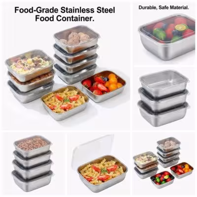 Juego de 5 recipientes de almacenamiento de alimentos de acero inoxidable con tapas para cocina
