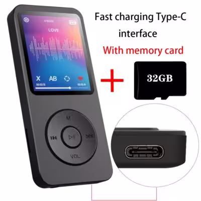 Lecteur MP3 Interface Type- C rapidement chargée avec carte mémoire 32 Go
