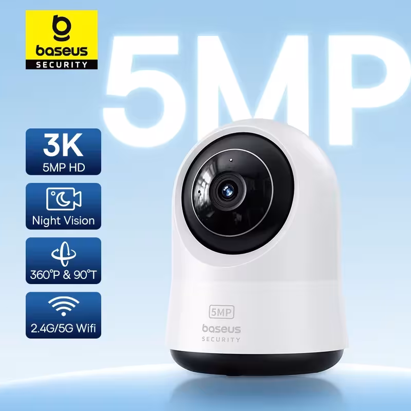 Telecamera IP WiFi Baseus 5MP 3K, 2.4G/5G, sistema di sorveglianza interno wireless con pan/tilt e zoom 8x